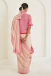 Shop_Surmaye_Pink Handwoven Handloom Cotton Silk Stripes Nostalgia Pattern Saree  _at_Aza_Fashions