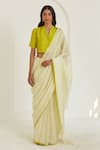 Buy_Surmaye_Ivory Fine Silk Handloom Cotton Handwoven Stripe Pattern Nostalgia Saree _at_Aza_Fashions