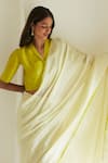 Surmaye_Ivory Fine Silk Handloom Cotton Handwoven Stripe Pattern Nostalgia Saree _Online_at_Aza_Fashions