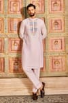 Buy_DiyaRajvvir_Pink Dola Silk Embroidery Thread Astral Cutdana And Kurta With Pant _at_Aza_Fashions