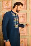 Shop_DiyaRajvvir_Blue Dola Silk Embroidery Thread Symphony Cutdana And Kurta With Pant _at_Aza_Fashions