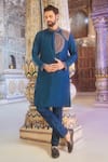 Buy_DiyaRajvvir_Blue Dola Silk Embroidery Thread Tribal Fleur Kurta With Pant _at_Aza_Fashions