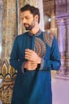 Shop_DiyaRajvvir_Blue Dola Silk Embroidery Thread Tribal Fleur Kurta With Pant _at_Aza_Fashions