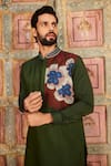 Shop_DiyaRajvvir_Green Dola Silk Embroidery Thread Blossom Dream Kurta With Pant _at_Aza_Fashions