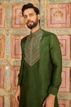 Shop_DiyaRajvvir_Green Cotton Silk Embroidery Thread Metallic Quad Vine Yoke Kurta With Pant _at_Aza_Fashions