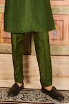 DiyaRajvvir_Green Cotton Silk Embroidery Thread Metallic Quad Vine Yoke Kurta With Pant _Online_at_Aza_Fashions