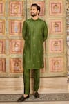 Buy_DiyaRajvvir_Green Cotton Silk Embroidery Starburst Metallic Fleur Work Kurta With Pant _at_Aza_Fashions