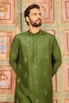 Shop_DiyaRajvvir_Green Cotton Silk Embroidery Starburst Metallic Fleur Work Kurta With Pant _at_Aza_Fashions