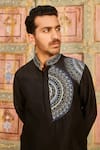 Shop_DiyaRajvvir_Black Dola Silk Embroidery Thread Tribal Mandala Kurta With Pant _at_Aza_Fashions