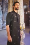 Shop_DiyaRajvvir_Black Dola Silk Embroidery Cutdana Starburst Fleur Work Kurta With Pant _at_Aza_Fashions