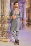 Buy_DiyaRajvvir_Grey Cotton Silk Embroidery Thread Persian Grid Kurta With Pant _at_Aza_Fashions