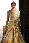 Aditi Gupta_Green Lehenga Kani Silk Printed Flower Cutwork Bridal Set  _at_Aza_Fashions