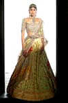 Buy_Aditi Gupta_Green Lehenga Kani Silk Printed Flower Cutwork Bridal Set  