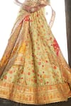 Shop_Aditi Gupta_Green Lehenga Kani Silk Printed Flower Cutwork Bridal Set  