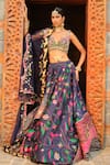 Buy_Aditi Gupta_Blue Lehenga Paithani Silk Woven Peacock Notched V Bird Bridal Set  _at_Aza_Fashions