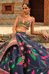 Buy_Aditi Gupta_Blue Lehenga Paithani Silk Woven Peacock Notched V Bird Bridal Set  