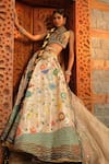 Shop_Aditi Gupta_Gold Lehenga Paithani Silk Woven Botanical Notched V Neck Bridal Set _Online_at_Aza_Fashions