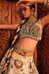 Aditi Gupta_Gold Lehenga Paithani Silk Woven Botanical Notched V Neck Bridal Set _at_Aza_Fashions