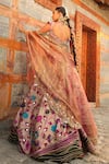 Shop_Aditi Gupta_Rose Gold Lehenga Paithani Silk Woven Floral Broad V Neck Bridal Set  _at_Aza_Fashions