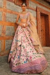 Buy_Aditi Gupta_Pink Lehenga Paithani Silk Woven Leaf Scallop V Neck Bridal Set  _at_Aza_Fashions