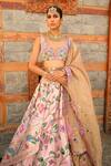 Buy_Aditi Gupta_Pink Lehenga Paithani Silk Woven Leaf Scallop V Neck Bridal Set  