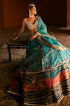 Aditi Gupta_Blue Lehenga Paithani Silk Woven Florette Cutwork V Neck Bridal Set _Online_at_Aza_Fashions