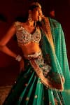 Buy_Aditi Gupta_Blue Lehenga Paithani Silk Woven Florette Cutwork V Neck Bridal Set 