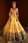 Shop_Aditi Gupta_Yellow Lehenga Paithani Silk Woven Flower Cutwork V Neck Bridal Set  _Online_at_Aza_Fashions