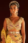 Buy_Aditi Gupta_Yellow Lehenga Paithani Silk Woven Flower Cutwork V Neck Bridal Set  