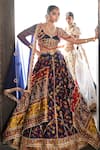 Buy_Aditi Gupta_Blue Lehenga Kani Silk Woven Floral Sweetheart Neck Bridal Set _at_Aza_Fashions