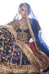 Aditi Gupta_Blue Lehenga Kani Silk Woven Floral Sweetheart Neck Bridal Set _Online_at_Aza_Fashions