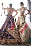 Shop_Aditi Gupta_Blue Lehenga Kani Silk Woven Floral Sweetheart Neck Bridal Set _Online_at_Aza_Fashions
