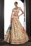 Shop_Aditi Gupta_Ivory Lehenga Kani Silk Embroidered Pearl Floral Pattern Bridal Set _Online_at_Aza_Fashions