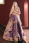 Buy_Aditi Gupta_Purple Lehenga Kani Silk Floral Pattern Draped Bridal Set _at_Aza_Fashions