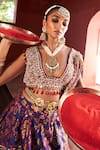 Shop_Aditi Gupta_Purple Lehenga Kani Silk Floral Pattern Draped Bridal Set _Online_at_Aza_Fashions
