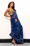 Buy_DILNAZ_Blue Net Embroidery Parsi Gara Flowers Floral Saree  _Online_at_Aza_Fashions