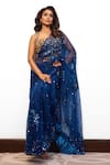 Shop_DILNAZ_Blue Net Embroidery Parsi Gara Flowers Floral Saree  _Online_at_Aza_Fashions