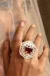 SWABHIMANN_Red Polki Embellished Ring _Online_at_Aza_Fashions