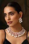 Buy_SWABHIMANN_Pink Polki And Pearl Drop Necklace Set _at_Aza_Fashions