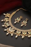 SWABHIMANN_Green Kundan Crescent Embellished Necklace Set_Online_at_Aza_Fashions