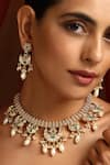 Shop_SWABHIMANN_Green Kundan Crescent Embellished Necklace Set_Online_at_Aza_Fashions