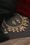 Shop_SWABHIMANN_Green Kundan Crescent Embellished Necklace Set_at_Aza_Fashions