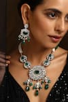 Buy_SWABHIMANN_Green Polki Embellished Floral Pendant Necklace Set _Online_at_Aza_Fashions