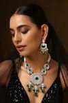 Shop_SWABHIMANN_Green Polki Embellished Floral Pendant Necklace Set _Online_at_Aza_Fashions