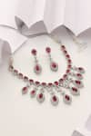 Shop_SWABHIMANN_Red Zirconia Drop Embellished Necklace Set_at_Aza_Fashions
