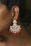 Buy_SWABHIMANN_Red Polki Work Chandbali Earrings_Online_at_Aza_Fashions