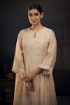 Shop_Hirika & Dhruti_Beige Chanderi Embroidery Keyhole Neck Kurta And Garden Pant Set _at_Aza_Fashions