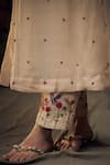 Hirika & Dhruti_Beige Chanderi Embroidery Keyhole Neck Kurta And Garden Pant Set _Online_at_Aza_Fashions