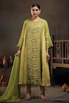 Buy_Hirika&Dhruti_Green Cotton Silk Embroidered Gota Round Kurta Dhoti Pant Set _at_Aza_Fashions