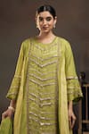 Hirika&Dhruti_Green Cotton Silk Embroidered Gota Round Kurta Dhoti Pant Set _Online_at_Aza_Fashions